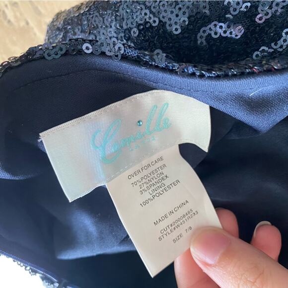 Navy Sequins Deep V Neck Open Back Formal Mini Dress P - Picture 6 of 13